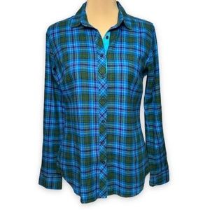 Eddie Bauer Shirt Flannel Button Down Tartan Plaid Blue Green Purple Size Medium